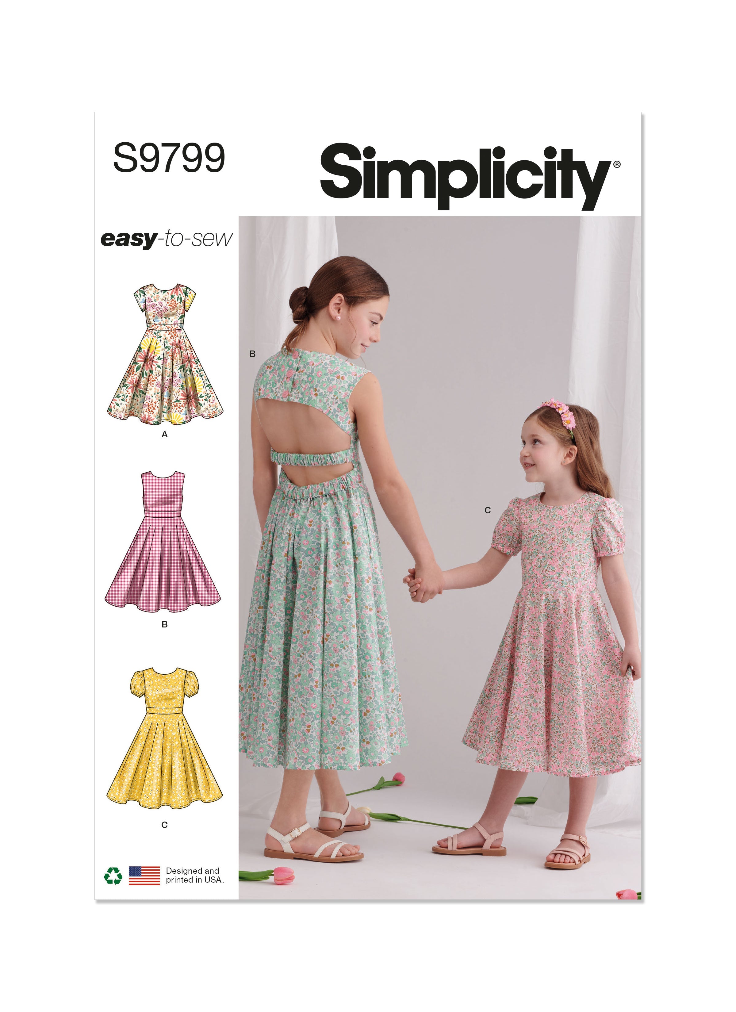 Simplicity sewing pattern 9799 Girls' Dresses from Jaycotts Sewing Supplies