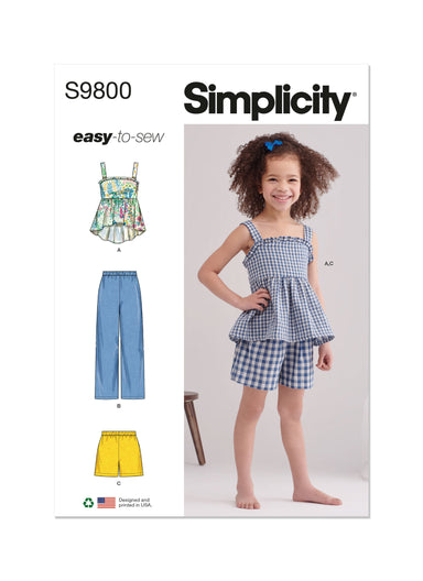 Simplicity sewing pattern 9800 Children's Top, Pants and Shorts from Jaycotts Sewing Supplies