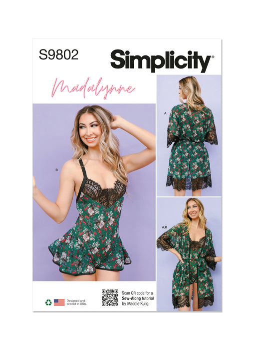 Simplicity sewing pattern 9802 Robe with Teddy Lingerie by Madalynne Intimates from Jaycotts Sewing Supplies