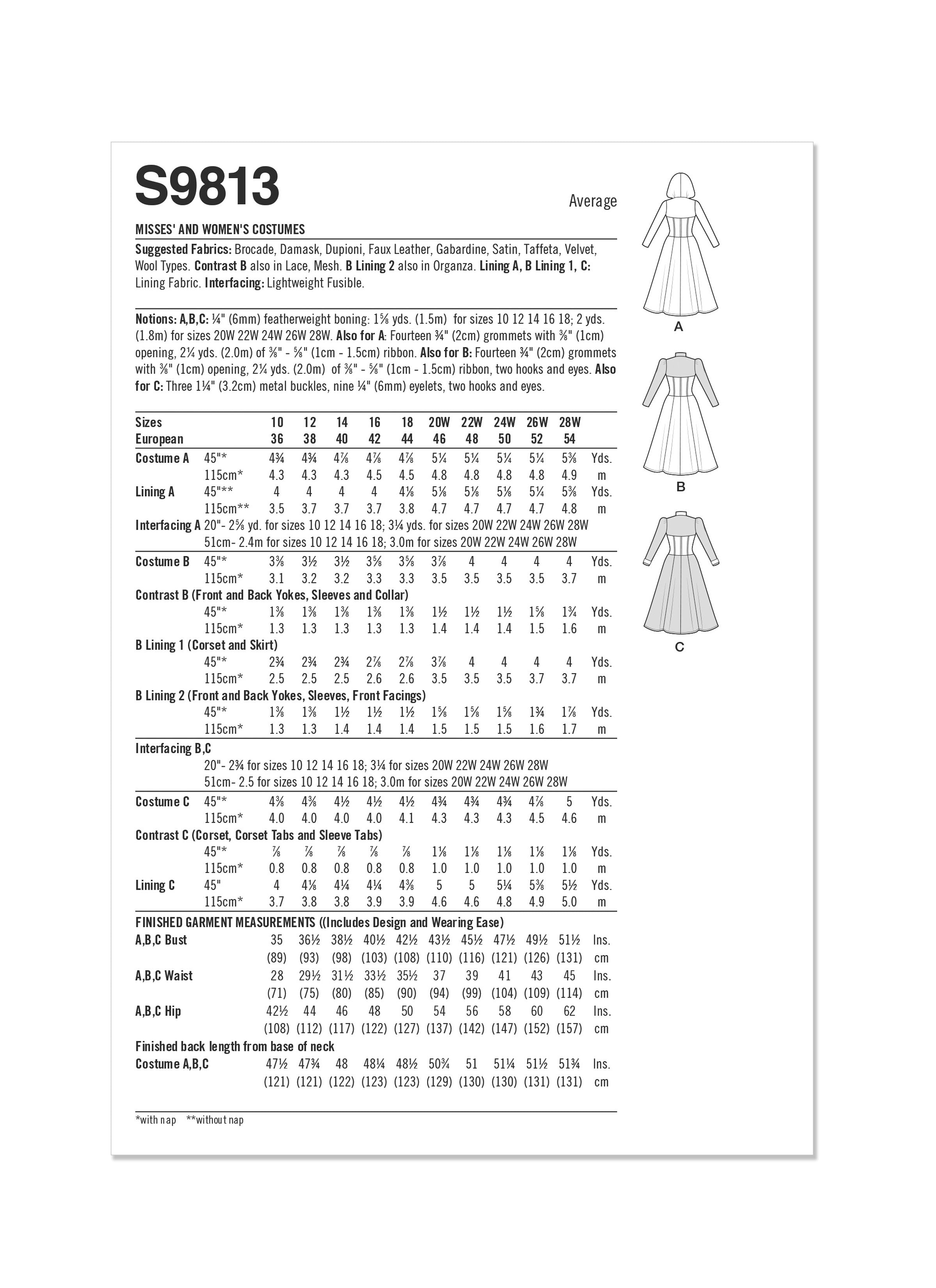 Simplicity sewing pattern 9813 Misses' and Women's Costumes from Jaycotts Sewing Supplies