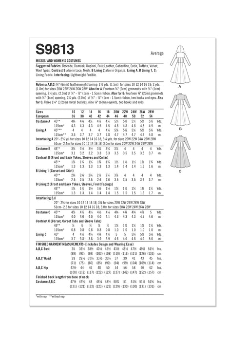 Simplicity sewing pattern 9813 Misses' and Women's Costumes from Jaycotts Sewing Supplies