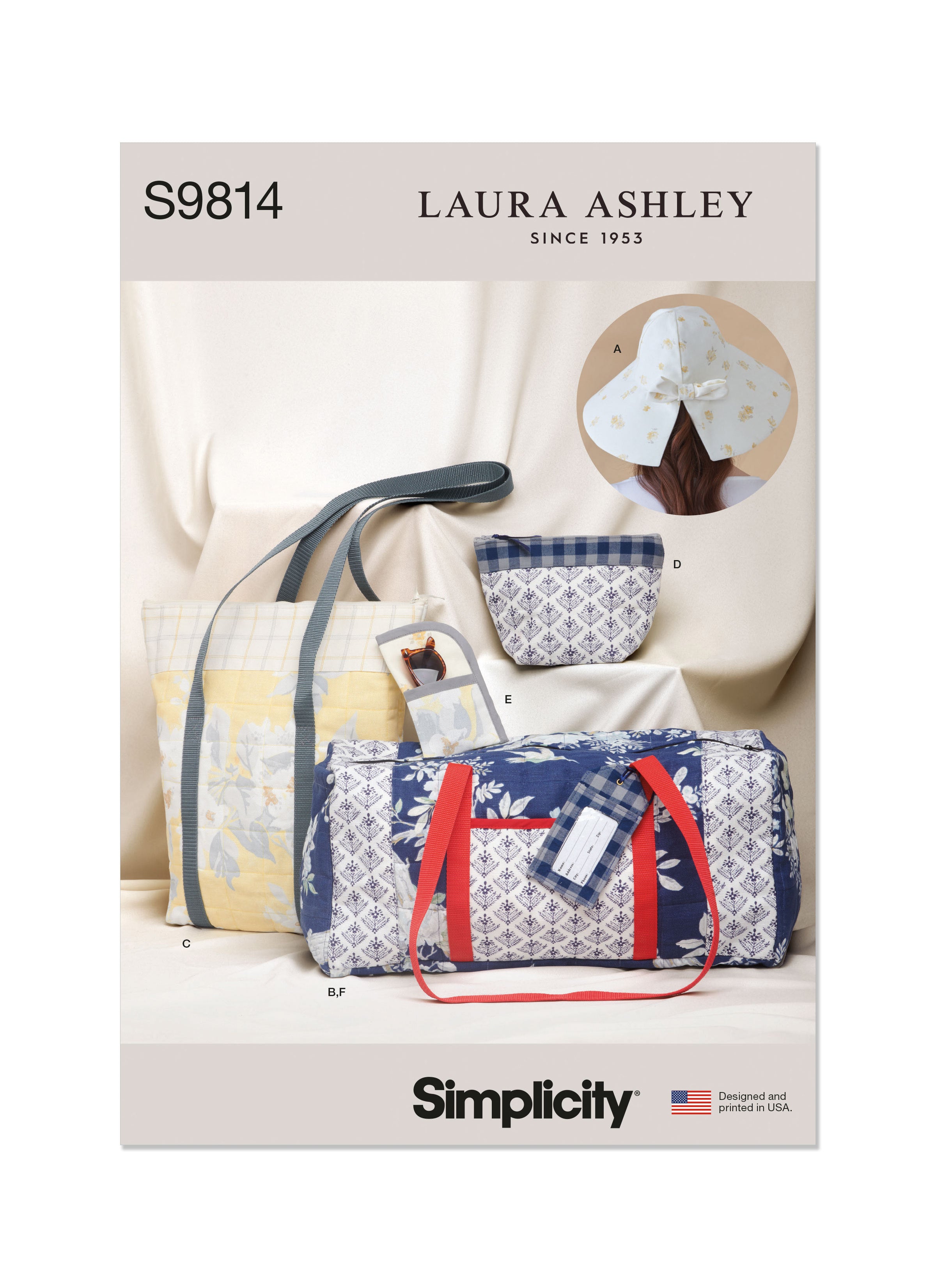 Simplicity sewing pattern 9814 Hat, Duffel, Tote, Cosmetic Case, Luggage Tag from Jaycotts Sewing Supplies