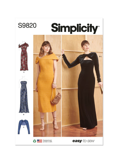 Simplicity sewing pattern 9820 Misses' Knit Dresses and Shrug from Jaycotts Sewing Supplies