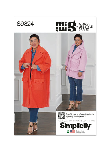 Simplicity sewing pattern 9824 Misses' Coat in Two Lengths by Mimi G Style from Jaycotts Sewing Supplies