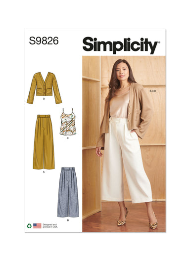 Simplicity sewing pattern 9826 Trousers in Two Lengths, Camisole and Cardigan from Jaycotts Sewing Supplies
