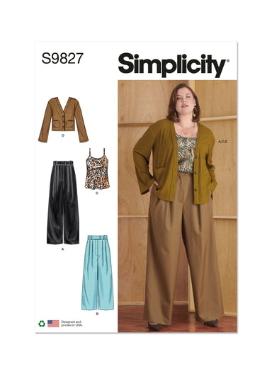 Simplicity sewing pattern 9827 Trousers in Two Lengths, Camisole and Cardigan from Jaycotts Sewing Supplies