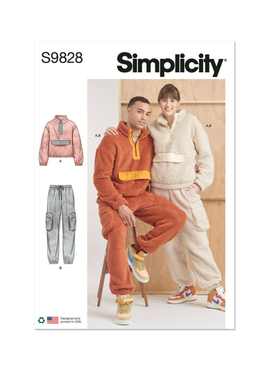 Simplicity sewing pattern 9828 Unisex Sweatshirt and Pants from Jaycotts Sewing Supplies