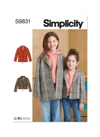 Simplicity sewing pattern 9831 Children's and Girls' Jacket in Two Lengths from Jaycotts Sewing Supplies