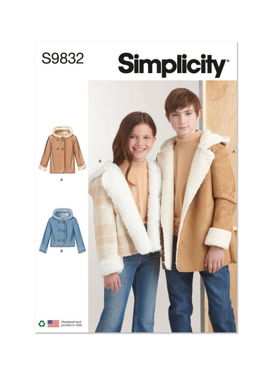 Simplicity sewing pattern 9832 Girls' and Boys' Jacket In Two Lengths from Jaycotts Sewing Supplies