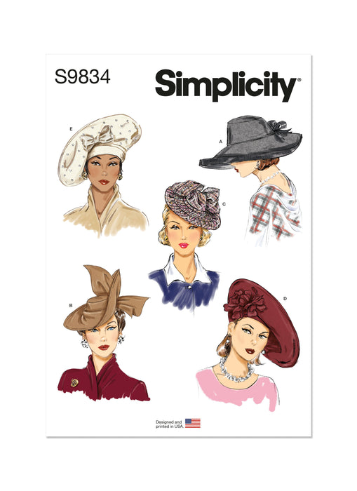 Simplicity sewing pattern 9834 Misses' Hats in Five Styles from Jaycotts Sewing Supplies