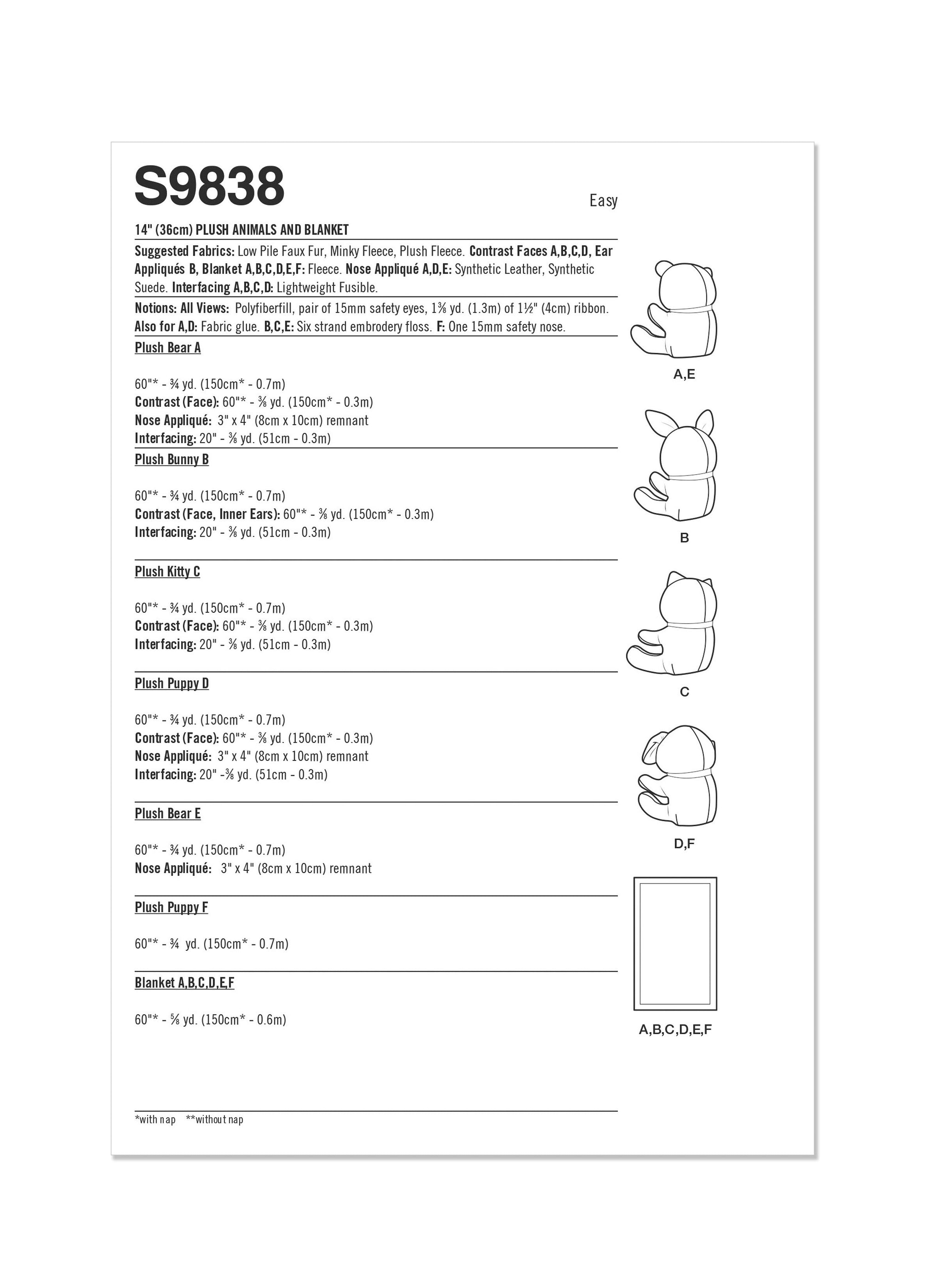 Simplicity sewing pattern 9838 Plush Animals and Blanket by Elaine Hei ...