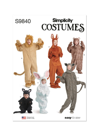Simplicity sewing pattern 9840 Children's and Adult's Animal Costumes from Jaycotts Sewing Supplies