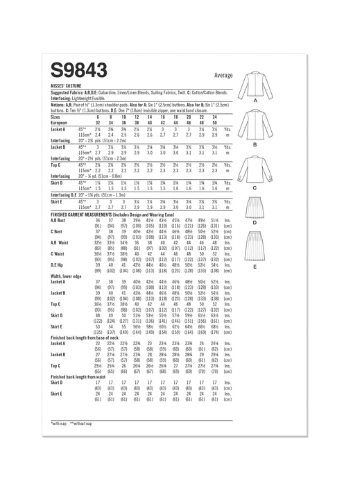 Simplicity sewing pattern 9843 Misses' Costume from Jaycotts Sewing Supplies