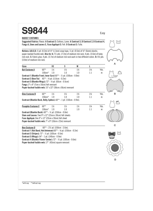 Simplicity sewing pattern 9844 Babies' Costumes from Jaycotts Sewing Supplies