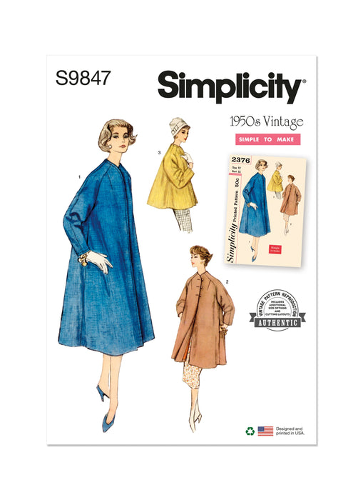 Simplicity Sewing Pattern 9847 Misses' Coat in Three Lengths from Jaycotts Sewing Supplies