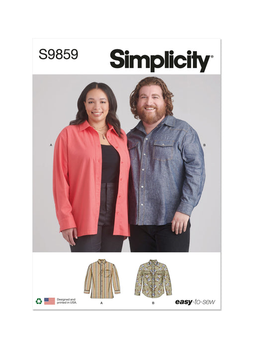 Simplicity Sewing Pattern 9859 Plus Size Unisex Shirts from Jaycotts Sewing Supplies