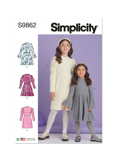 Simplicity Sewing Pattern 9862 Children's and Girls' Knit Dresses from Jaycotts Sewing Supplies
