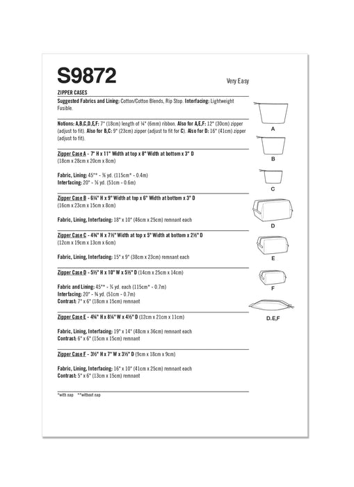 Simplicity Sewing Pattern 9872 Zipper Cases from Jaycotts Sewing Supplies