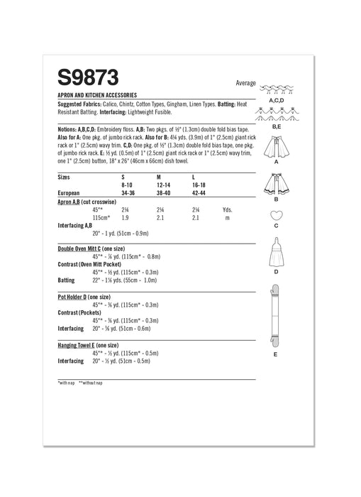 Simplicity Sewing Pattern 9873 Apron and Kitchen Accessories from Jaycotts Sewing Supplies