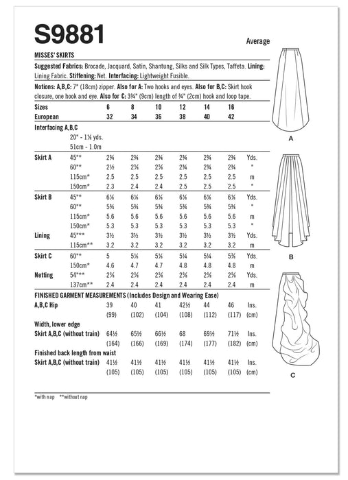 Simplicity Sewing Pattern 9881 Misses' Skirts from Jaycotts Sewing Supplies