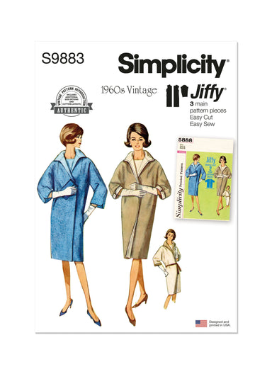 Simplicity Sewing Pattern 9883 Misses' 60's Reversible Coat from Jaycotts Sewing Supplies