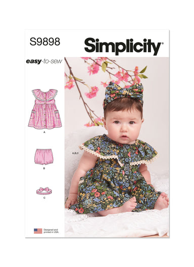 Simplicity Sewing Pattern 9898 Babies' Dress, Panty and Headband from Jaycotts Sewing Supplies