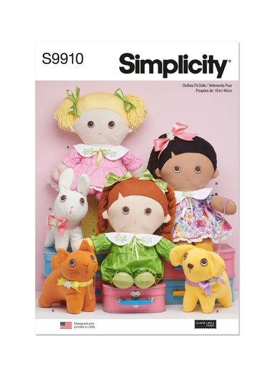 Simplicity Sewing Pattern 9910 Plush dolls and plush pets By Elaine Heigl Designs from Jaycotts Sewing Supplies