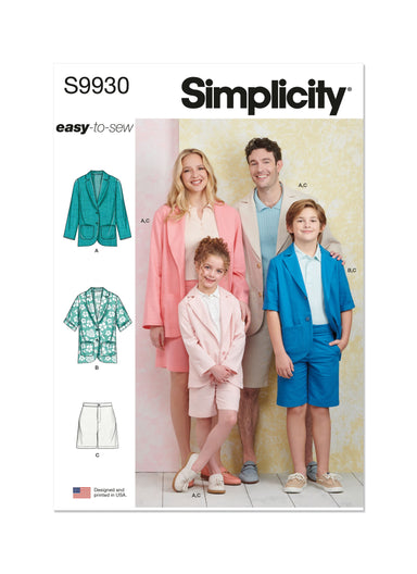 Simplicity Sewing Pattern 9930 Children's, Teens' and Adults' Blazers and Shorts from Jaycotts Sewing Supplies