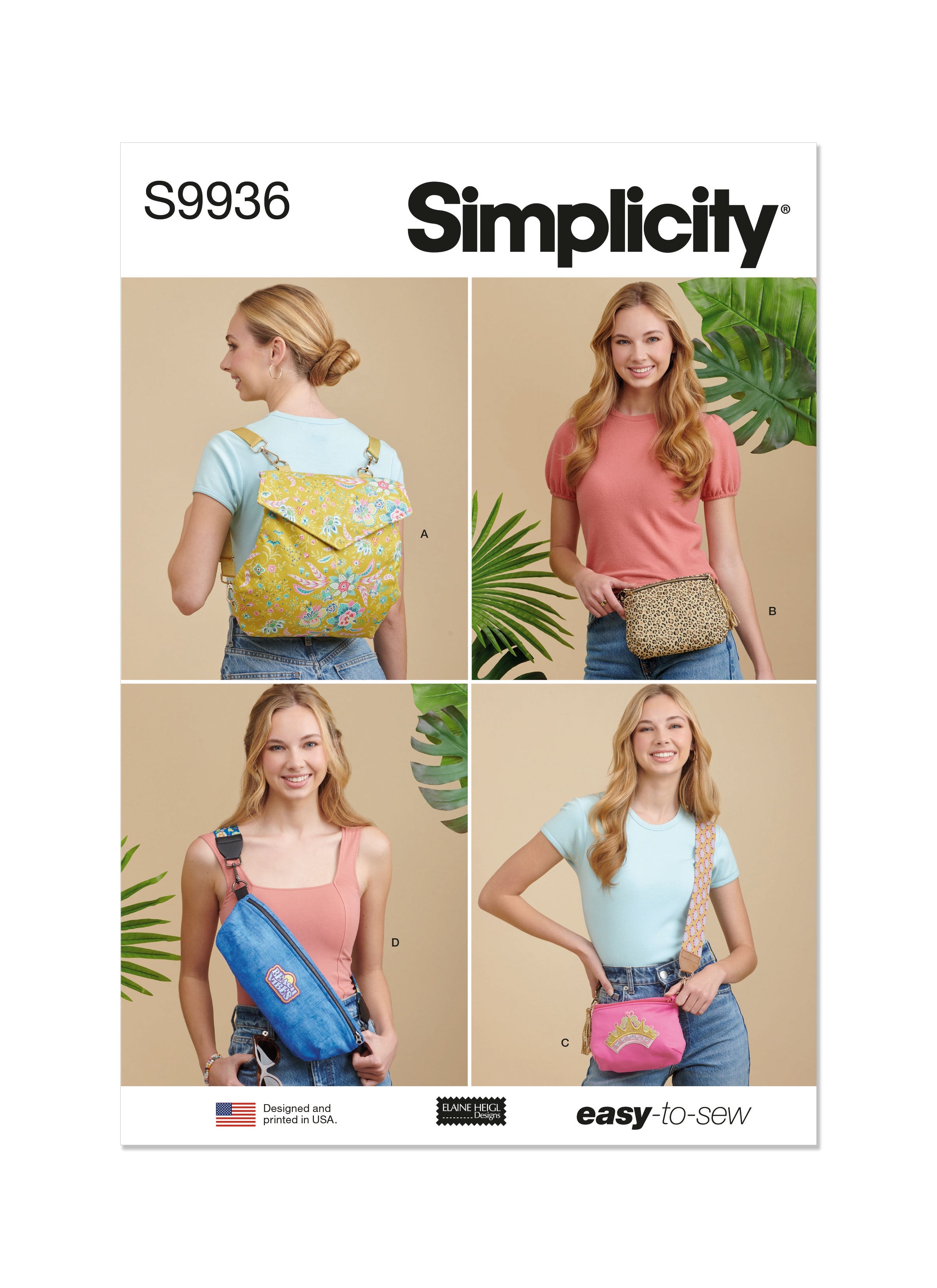 Simplicity Sewing Pattern 9936 Backpack, Bags and Purse by Elaine Heigl Designs from Jaycotts Sewing Supplies