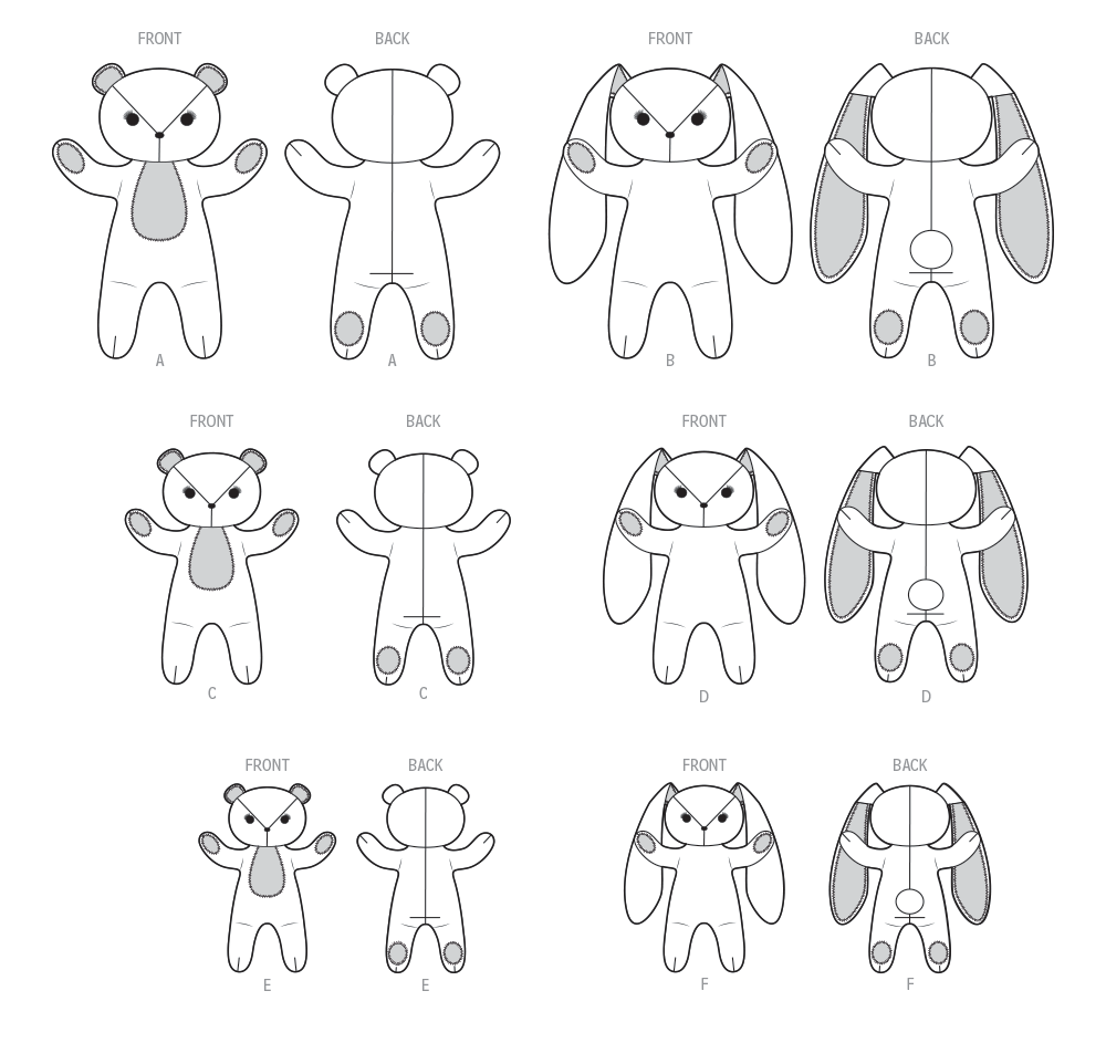Simplicity Sewing Pattern 9941 Plush Bears and Bunnies in Three Sizes from Jaycotts Sewing Supplies
