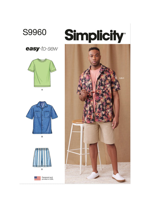 Simplicity Sewing Pattern 9960 Men's Knit T-Shirt, Shirt and Shorts from Jaycotts Sewing Supplies