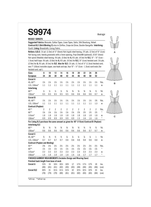 Simplicity Sewing Pattern 9974 Corsets by Madalynne Intimates from Jaycotts Sewing Supplies
