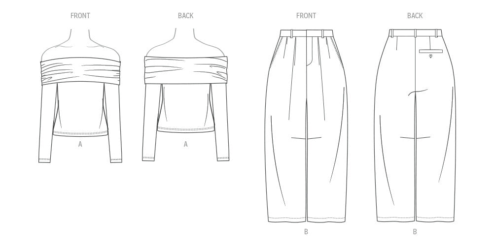 Simplicity pattern S3167 Off The Shoulder Knit Top and Woven Trousers by Mimi G Style from Jaycotts Sewing Supplies