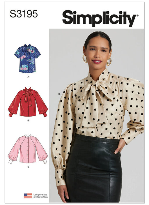 Simplicity Sewing Pattern 3195 Misses' Blouse with Detachable Tie and Sleeve Variations from Jaycotts Sewing Supplies