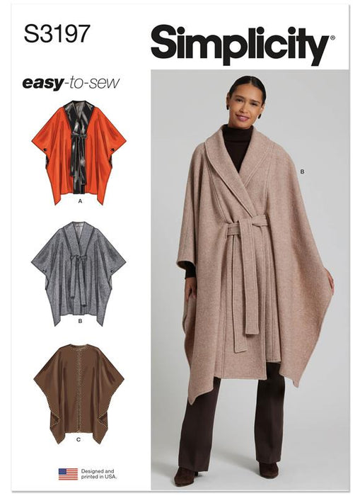 Simplicity Sewing Pattern 3197 Misses' Capes and Tie Belt from Jaycotts Sewing Supplies