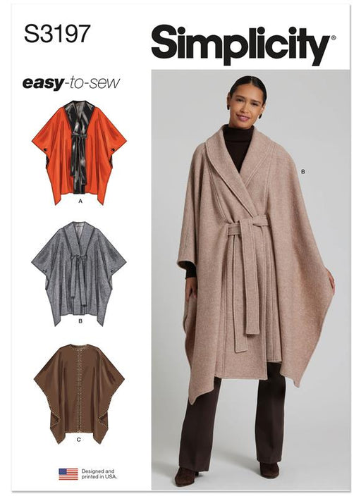 Simplicity Sewing Pattern 3197 Misses' Capes and Tie Belt from Jaycotts Sewing Supplies