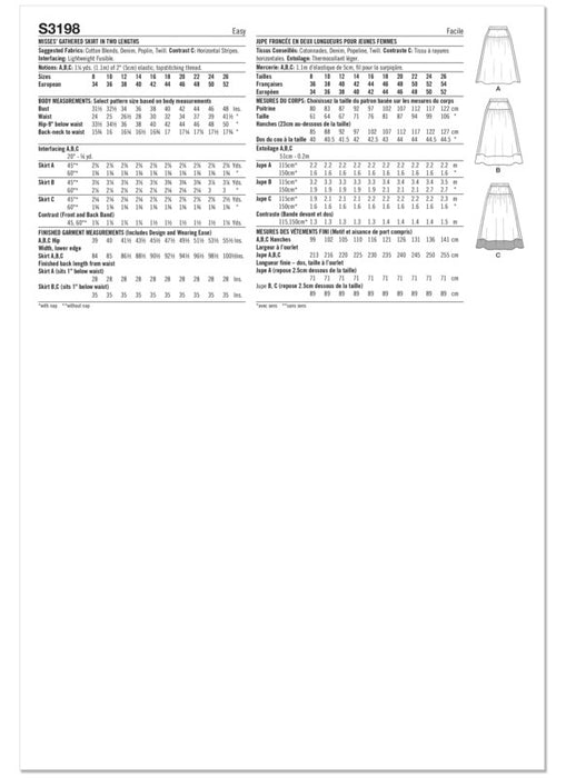 Simplicity Sewing Pattern 3198 Misses' Gathered Skirt in Two Lengths from Jaycotts Sewing Supplies