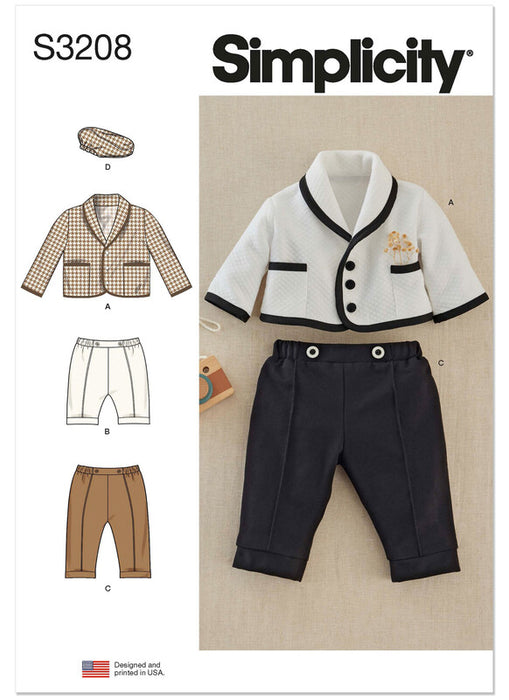 Simplicity Sewing Pattern 3208 Babies' Jacket, Pants in Two Lengths and Cap in S-M-L from Jaycotts Sewing Supplies