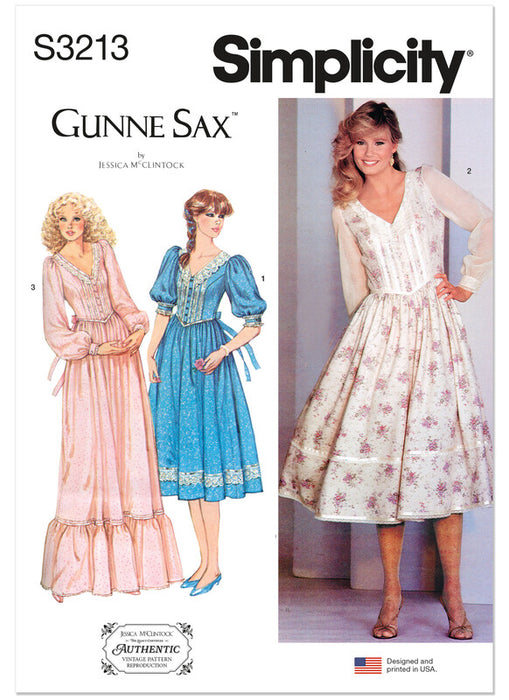 Simplicity Sewing Pattern 3213 Misses' Lace Trimmed Dress in Two Lengths by Gunne Sax by Jessica McClintock from Jaycotts Sewing Supplies