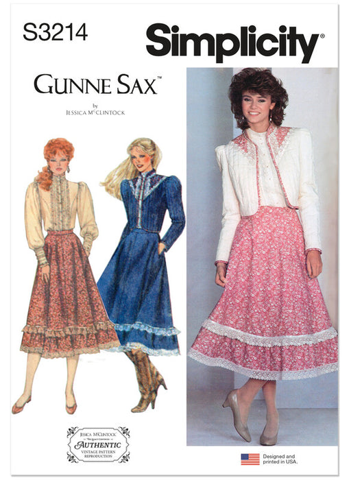 Simplicity Sewing Pattern 3214 Misses' Skirt, Blouse and Unlined Quilted Jacket by Gunne Sax by Jessica McClintock from Jaycotts Sewing Supplies