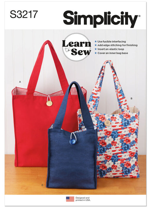 Simplicity Sewing Pattern 3217 Learn to Sew Totes in Three Sizes from Jaycotts Sewing Supplies