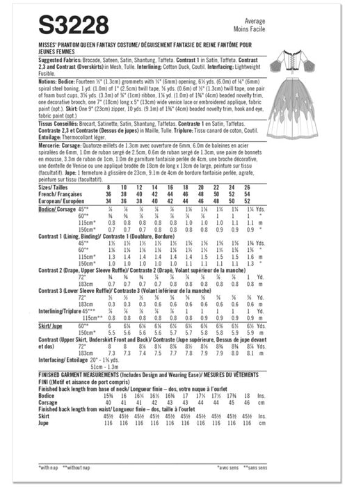 Simplicity Sewing Pattern 3228 Misses' Phantom Queen Fantasy Costume by Raine Emery from Jaycotts Sewing Supplies