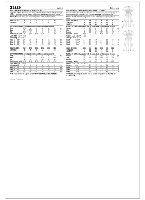 Simplicity Sewing Pattern 3229 Misses' and Women's Midi Dress in Two Lengths from Jaycotts Sewing Supplies