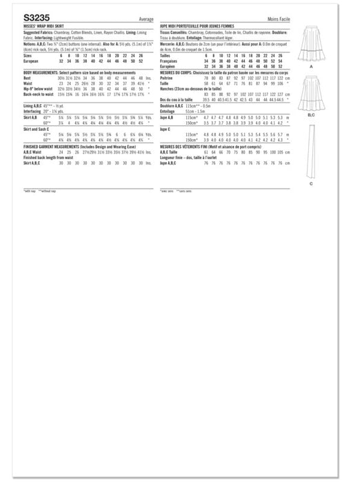 Simplicity Sewing Pattern 3235 Misses' Wrap Midi Skirt from Jaycotts Sewing Supplies