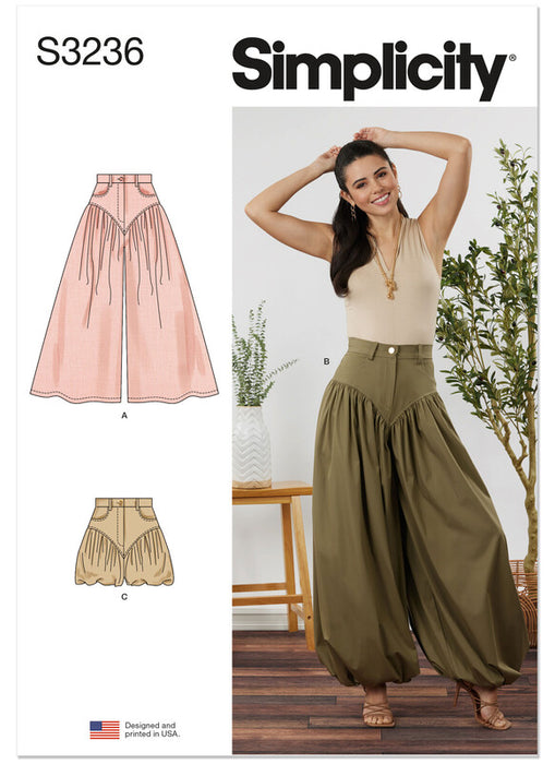 Simplicity Sewing Pattern 3236 Misses' Wide and Balloon Leg Pants and Shorts from Jaycotts Sewing Supplies