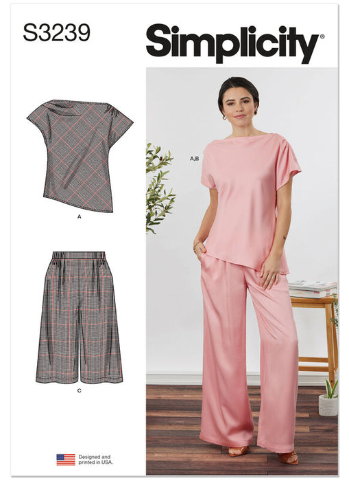 Simplicity Sewing Pattern 3239 Misses' and Women's Draped Asymmetrical Top and Pull-On Pants from Jaycotts Sewing Supplies