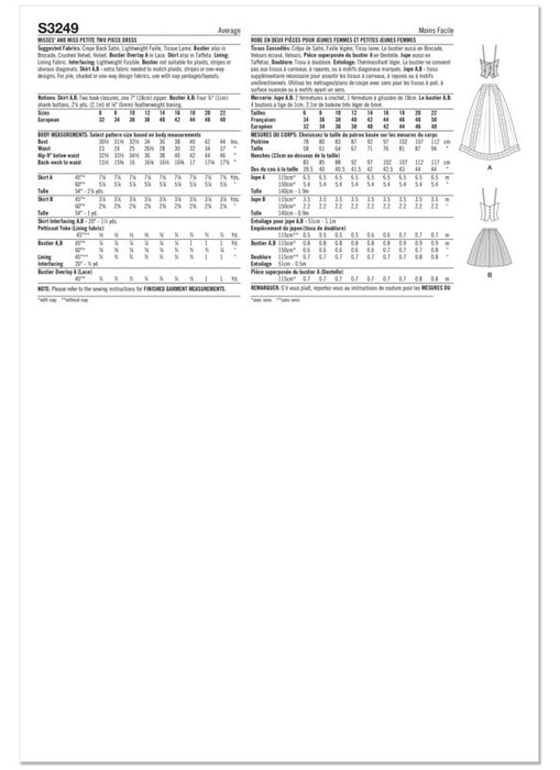 Simplicity Sewing Pattern 3249 Misses' and Miss Petite Two Piece Dress by Jessica McClintock from Jaycotts Sewing Supplies