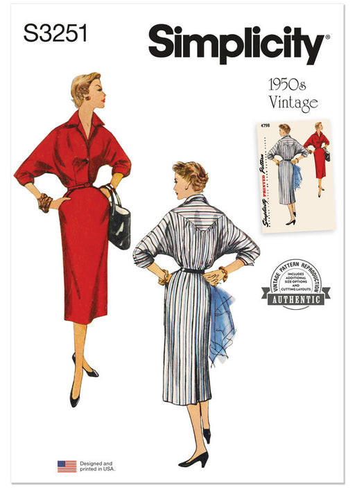 Simplicity Sewing Pattern 3251 Misses' 1950's  Dolman Sleeve Dress from Jaycotts Sewing Supplies