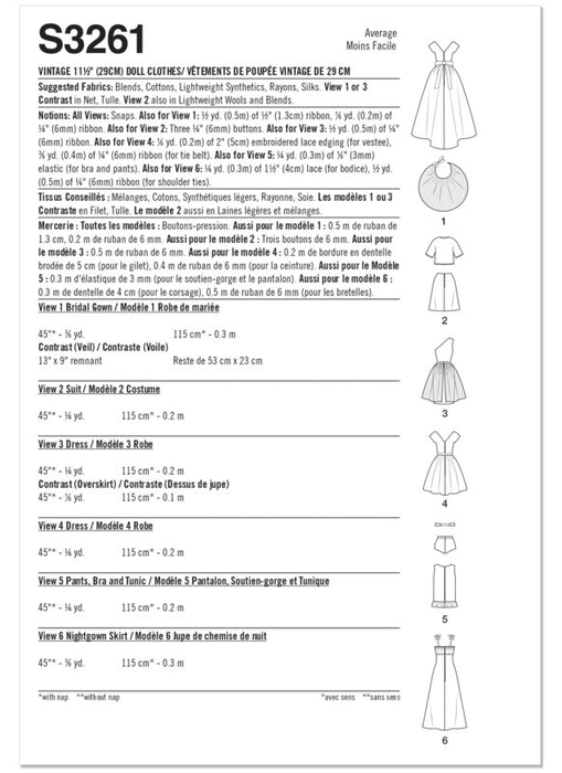 Simplicity Sewing Pattern 3261 Vintage 11 1/2" Doll Clothes from Jaycotts Sewing Supplies