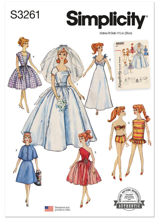 Simplicity Sewing Pattern 3261 Vintage 11 1/2" Doll Clothes from Jaycotts Sewing Supplies